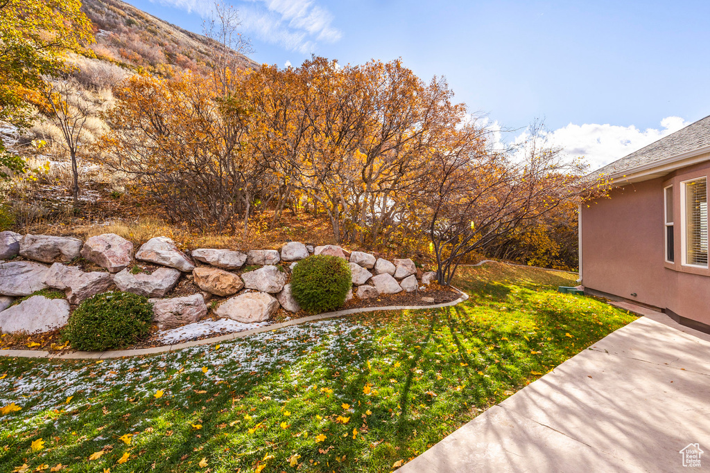 View of yard with a mountain view