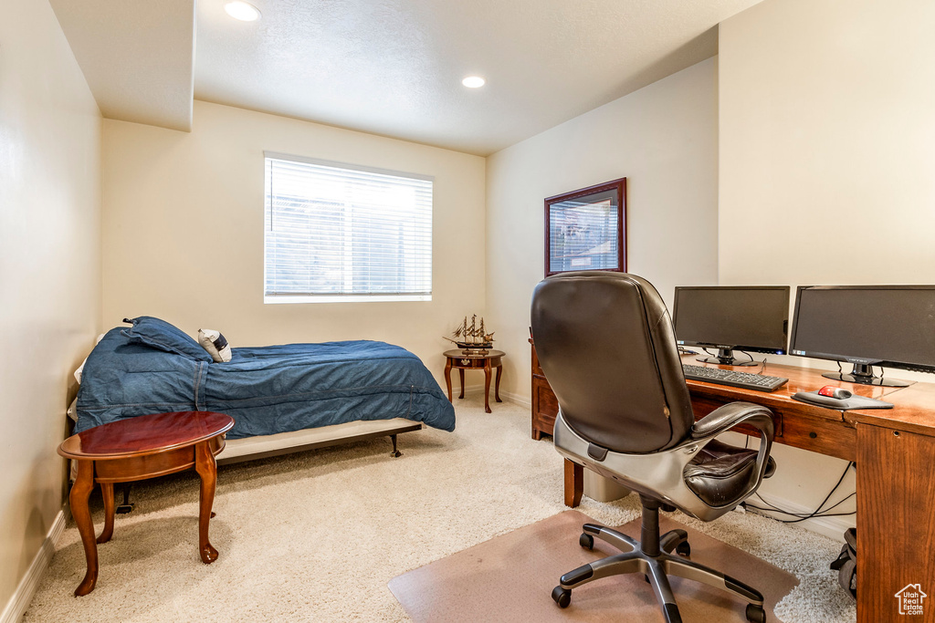 Bedroom with carpet flooring