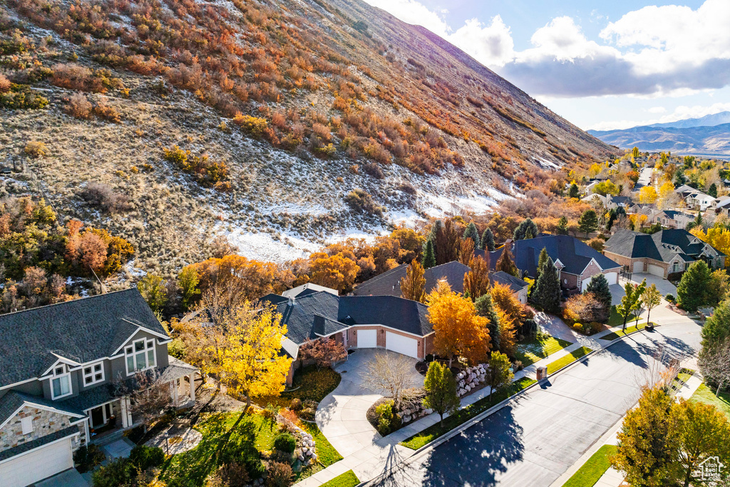 Drone / aerial view with a mountain view