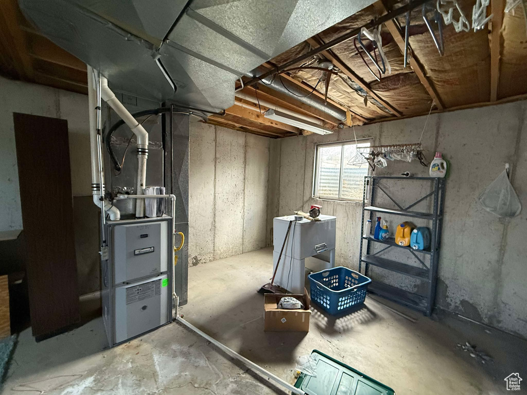 Basement with heating unit