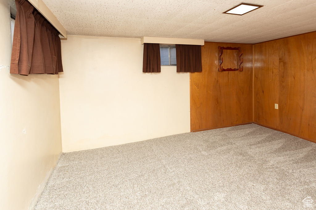 Basement featuring carpet flooring