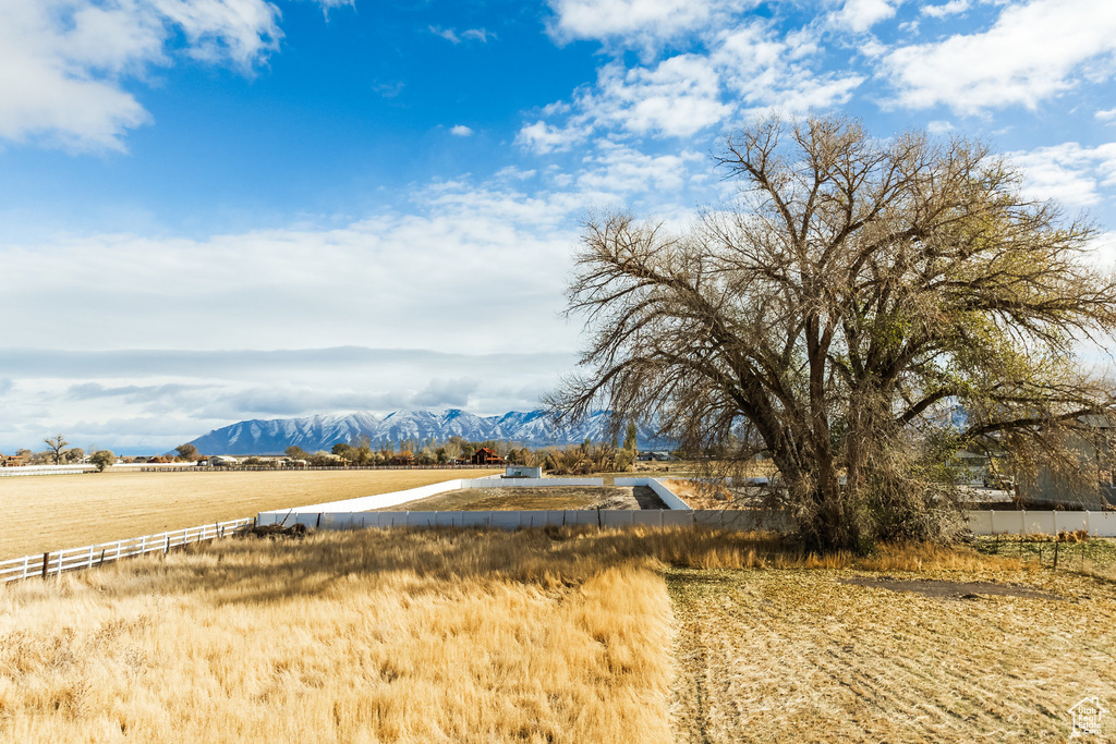 View of yard with a mountain view and a view of rural / pastoral area