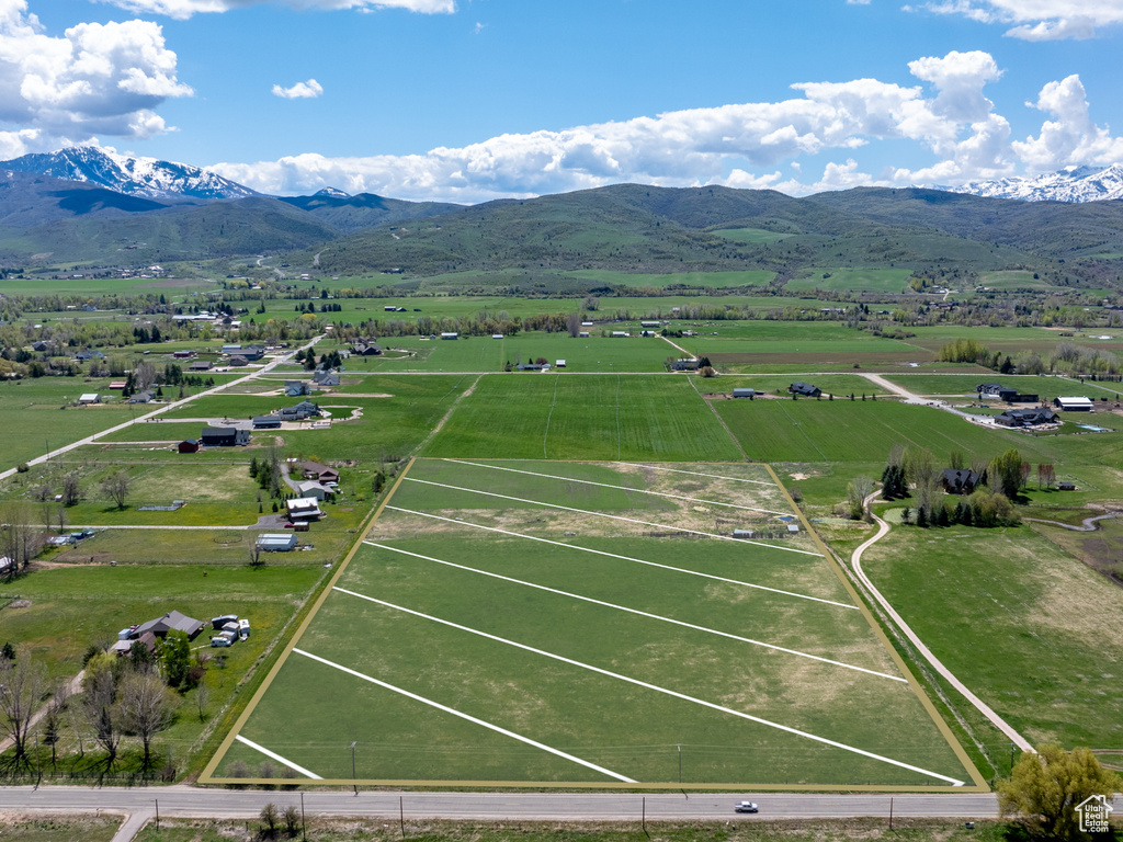 Aerial view featuring a mountain view and a rural view