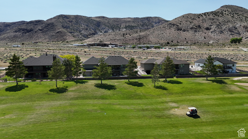 View of mountain background with a golf club