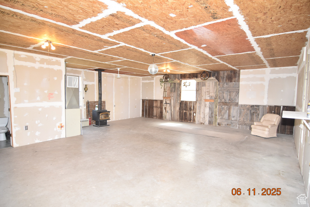 Garage with a wood stove