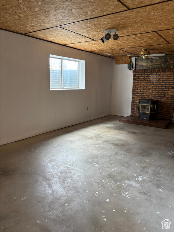 Basement with a wood stove