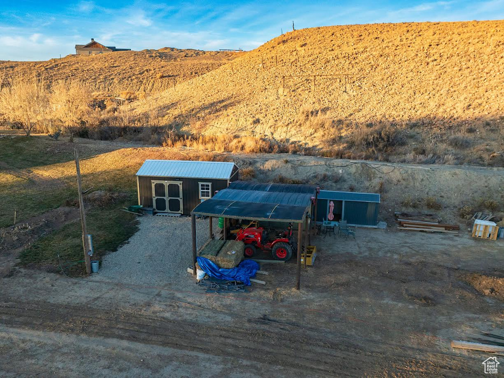 Exterior space featuring a mountain view