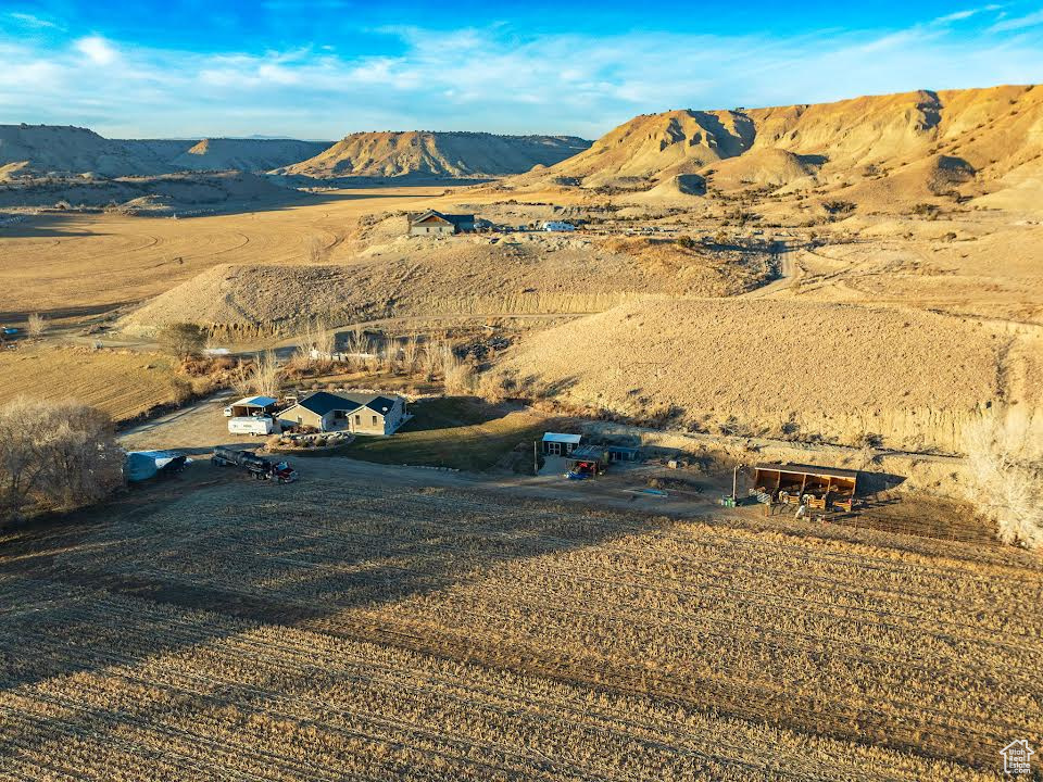 Drone / aerial view featuring a mountain view and a rural view