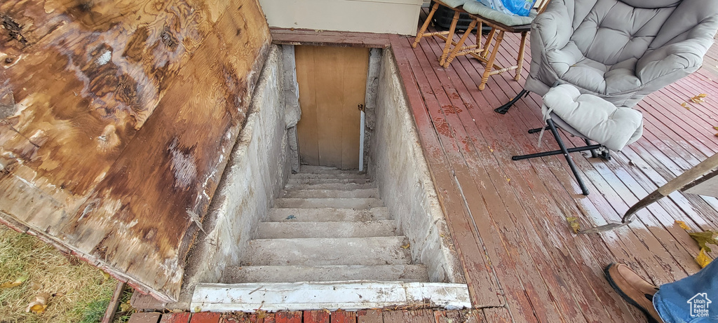 Stairs with hardwood / wood-style flooring