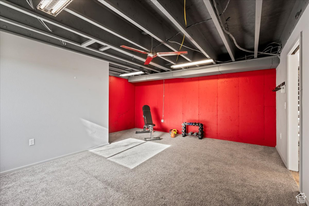 Basement with carpet