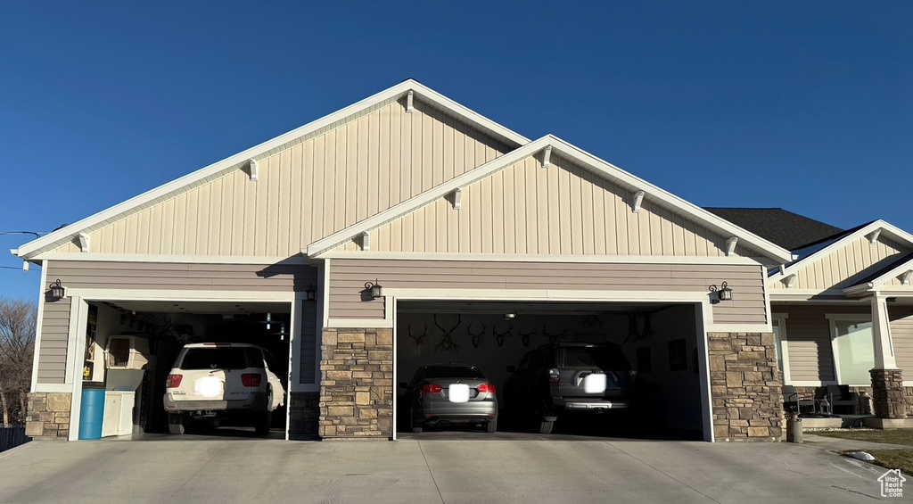 Exterior space with a garage