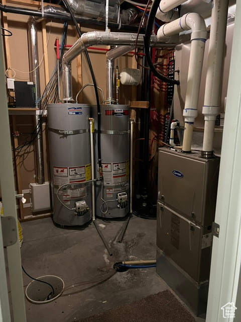 Utilities with strapped water heater and gas water heater