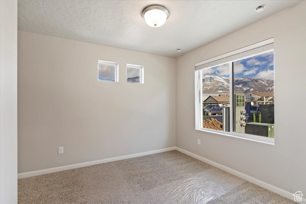 Unfurnished room with baseboards, carpet floors, and a textured ceiling