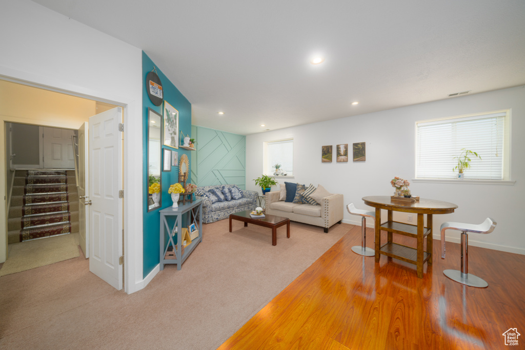 Living room featuring hardwood / wood-style flooring