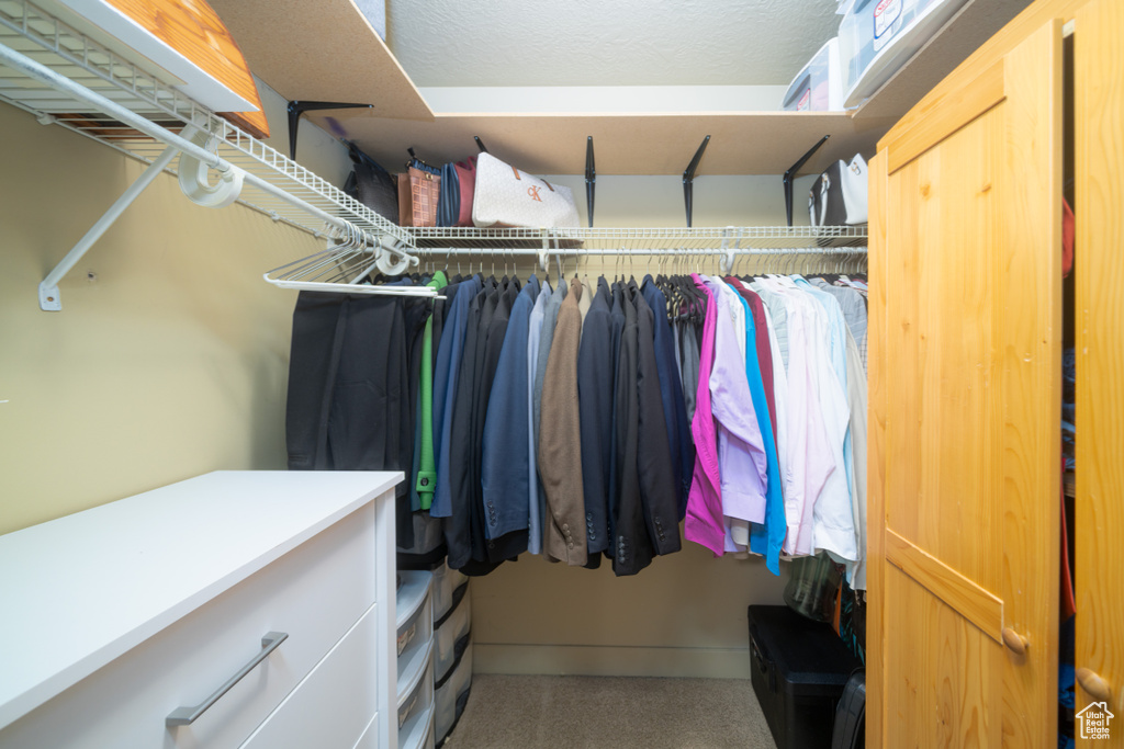 Walk in closet with carpet