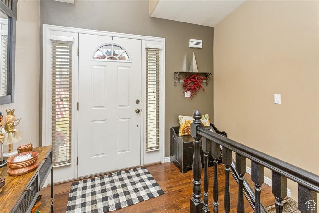 Foyer with dark wood-type flooring