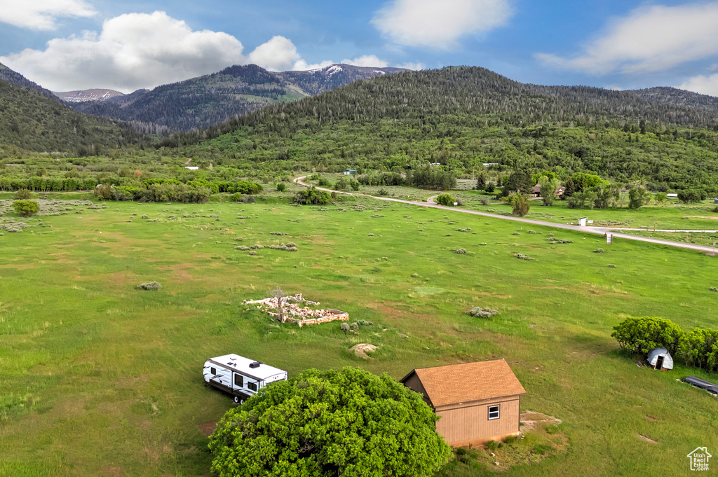 Mountain view with rural landscape and agricultural land