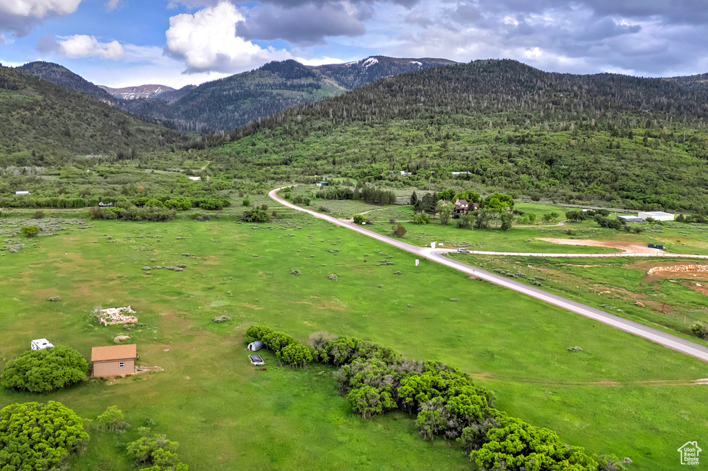 Drone / aerial view of a mountain backdrop