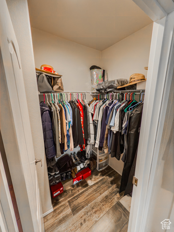 Spacious closet with hardwood / wood-style flooring