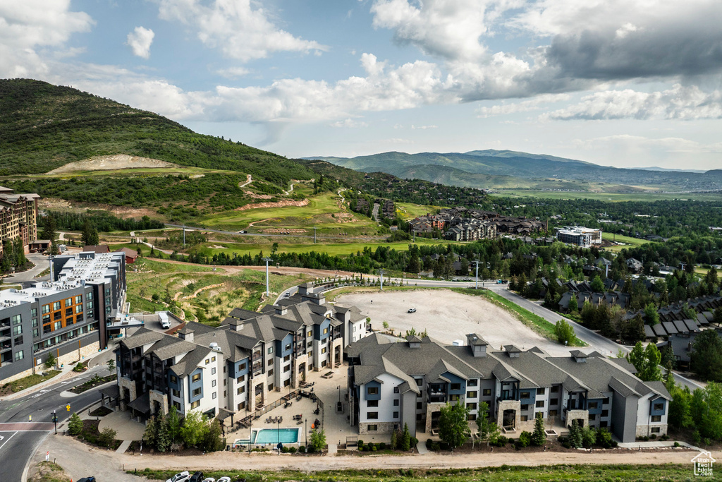 Aerial view of a mountain backdrop