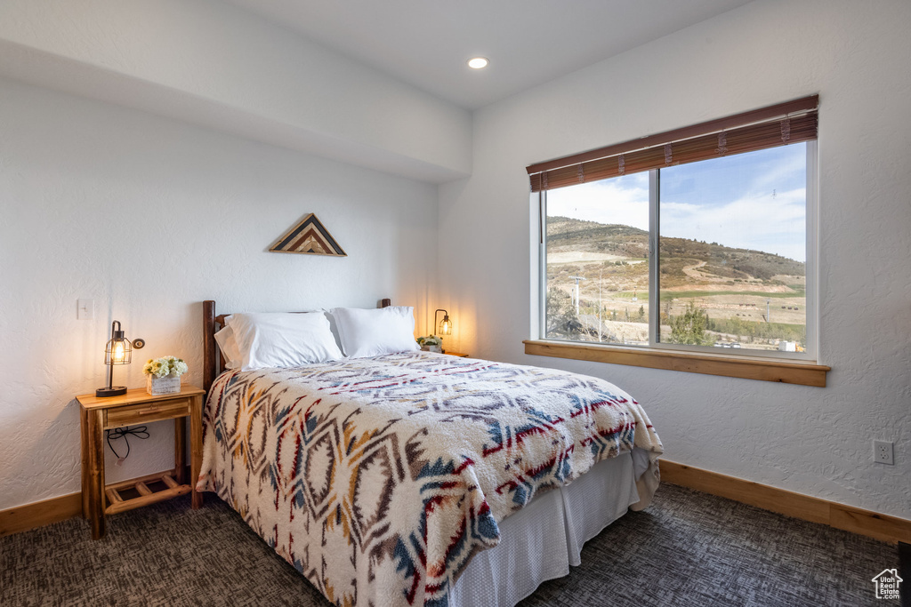 Carpeted bedroom featuring baseboards and recessed lighting