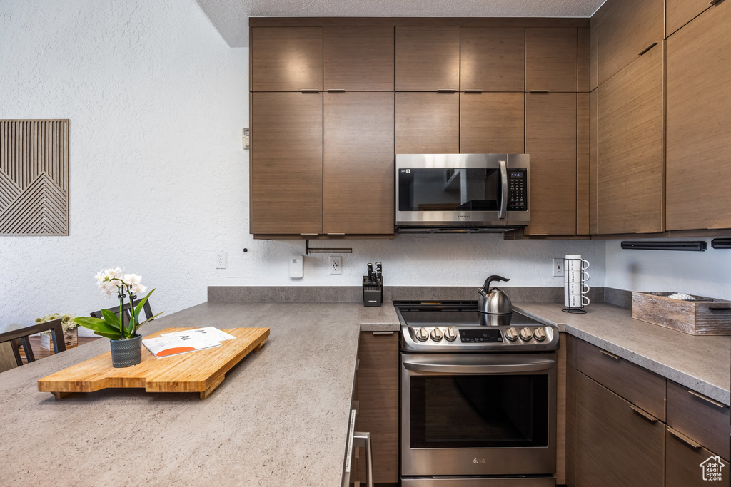 Kitchen with stainless steel appliances and modern cabinets