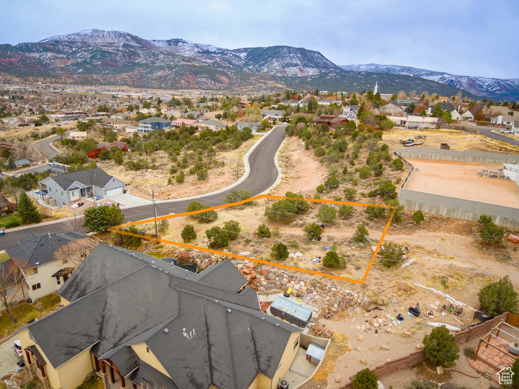 Aerial view featuring a mountain view