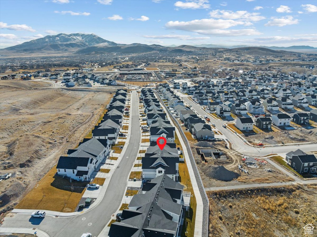 Birds eye view of property with a mountain view and a residential view