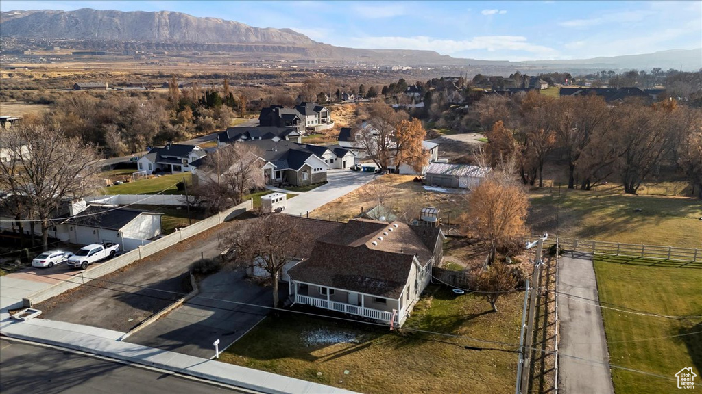 Aerial view featuring a mountain view