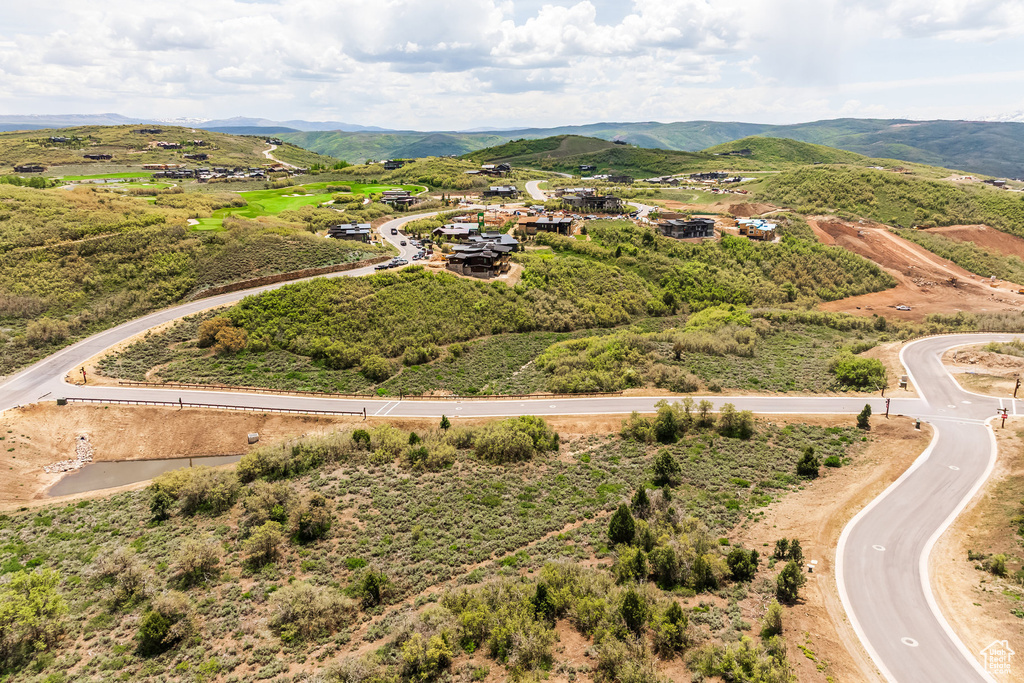 Bird's eye view of a mountainous background