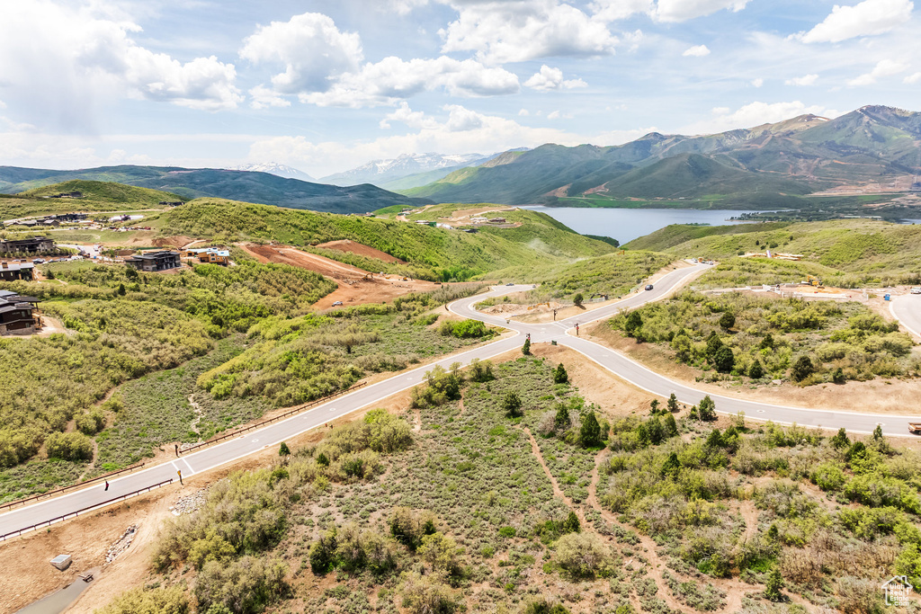 Aerial view of a water and mountain view