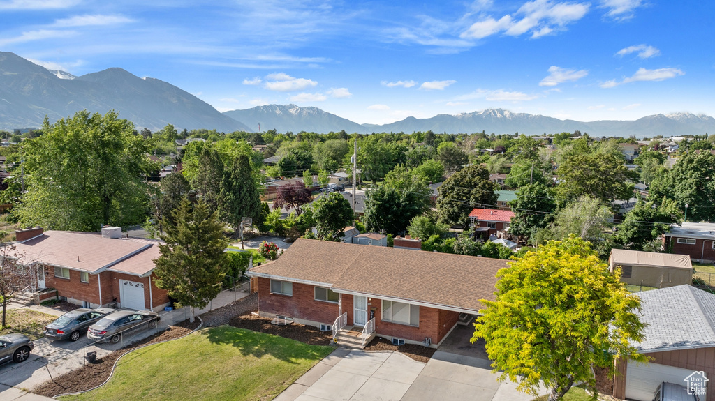 Drone / aerial view with a mountain view