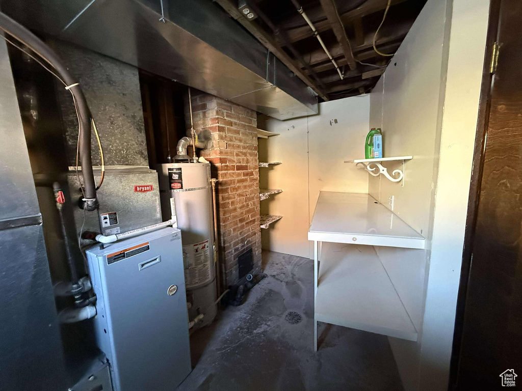 Utility room featuring gas water heater