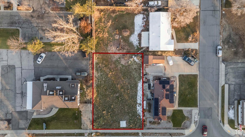 Aerial overview of property's location featuring property boundaries highlighted