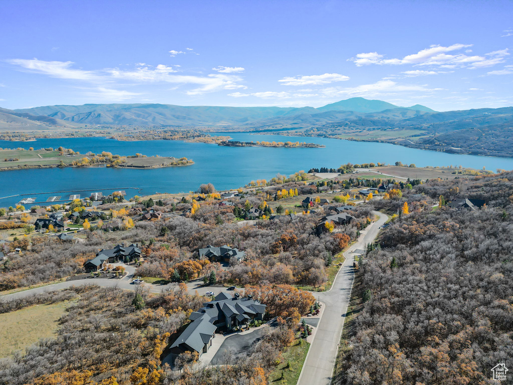 Aerial view with a water and mountain view