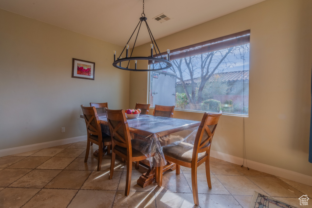 Dining room with a chandelier
