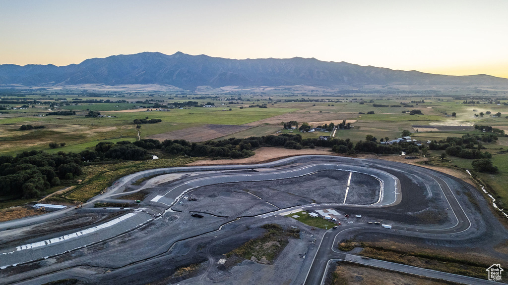Aerial view at dusk with a mountain view