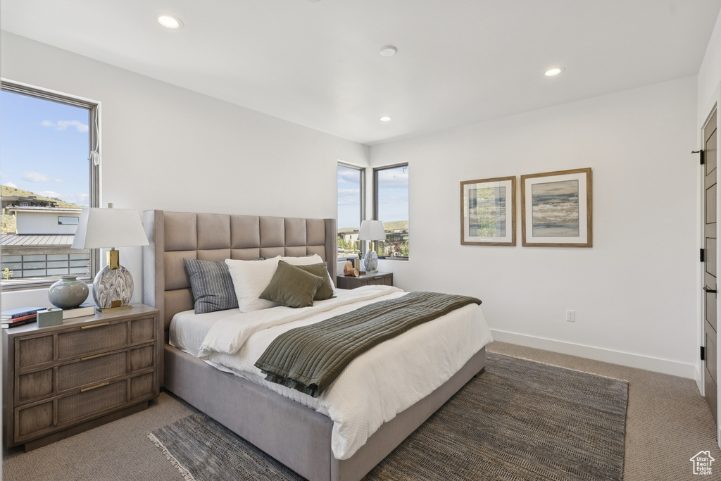 Bedroom featuring carpet and recessed lighting