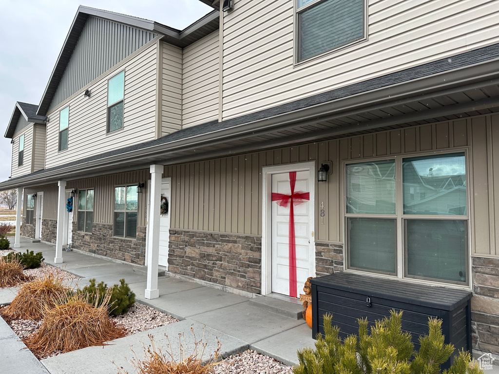 Exterior space with covered porch