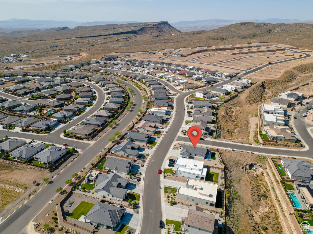 Aerial view featuring a mountain view