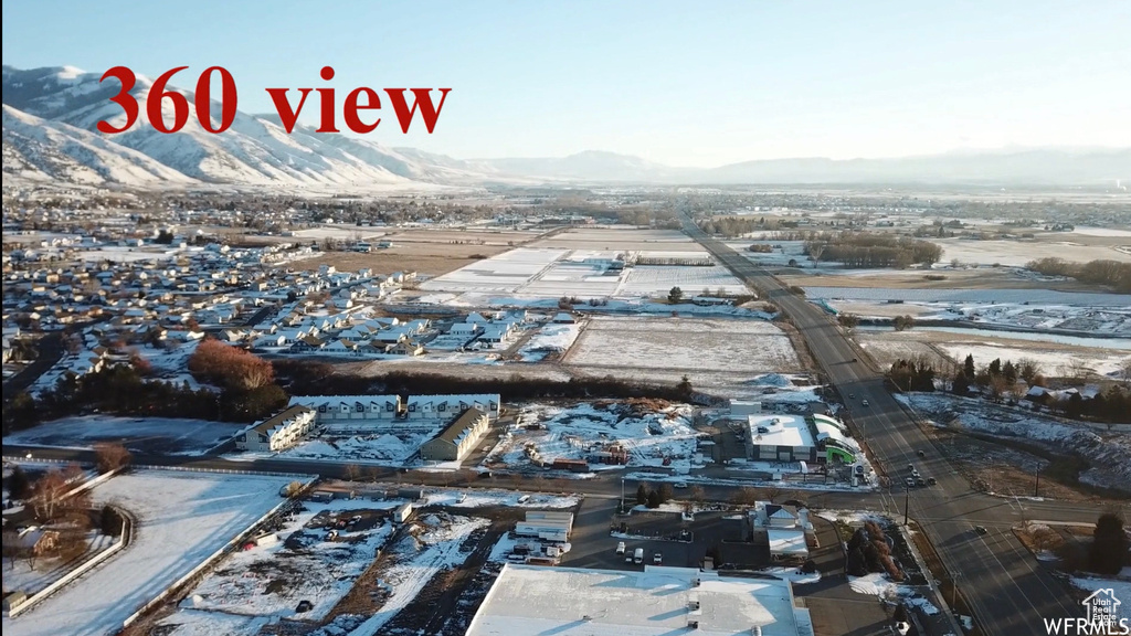 Aerial view featuring a mountain view