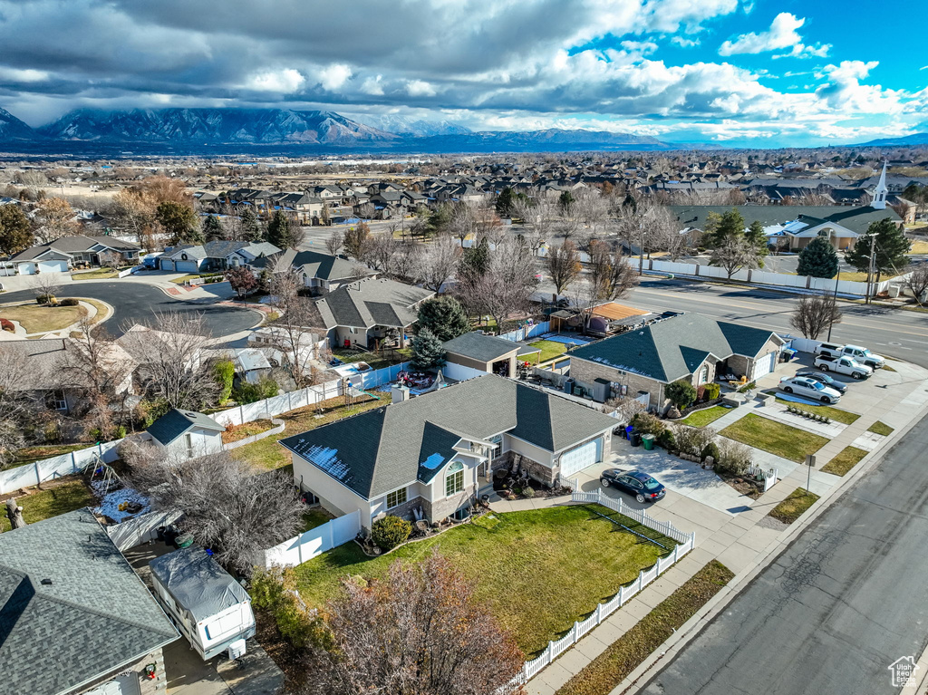 Drone / aerial view with a mountain view