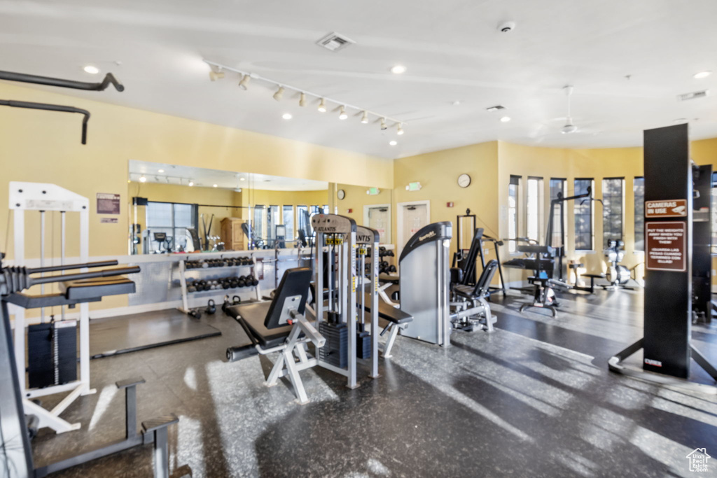 Gym featuring track lighting