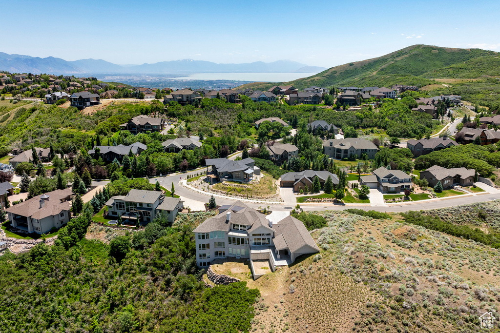 Aerial perspective of suburban area with mountains