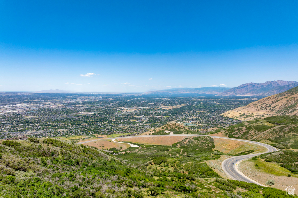 Aerial view of a mountain backdrop