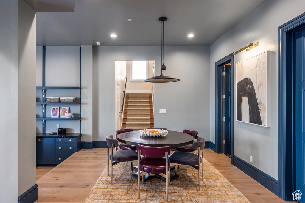 Dining room with light wood-type flooring
