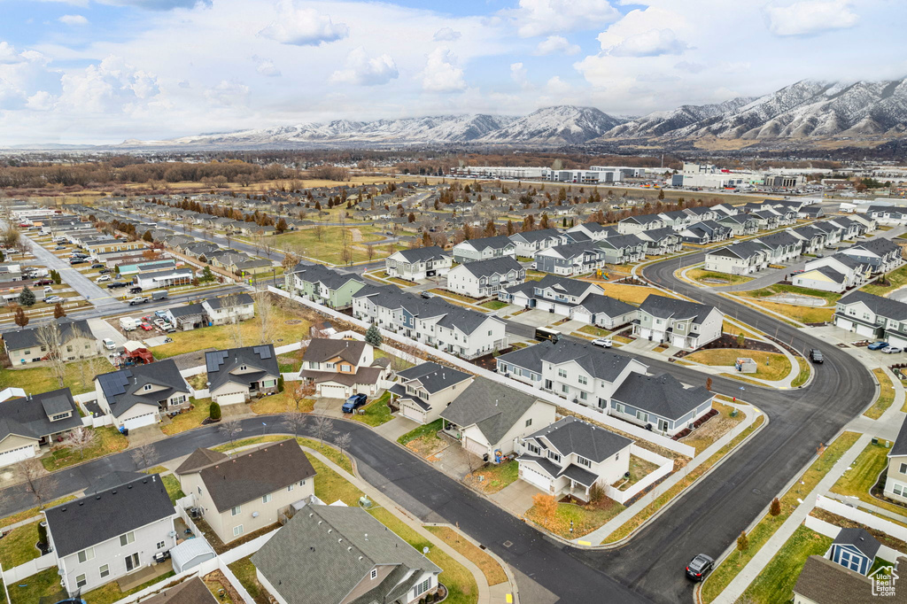 Aerial view featuring a mountain view