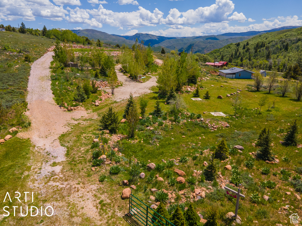 Birds eye view of property featuring a mountain view