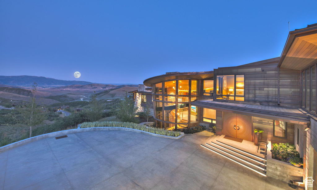 View of patio with a mountain view