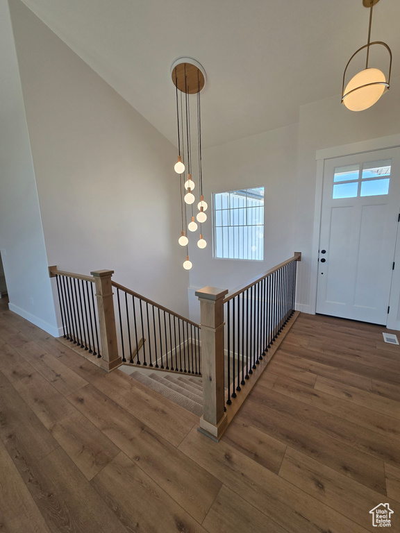 Foyer featuring a wealth of natural light, baseboards, and hardwood / wood-style flooring